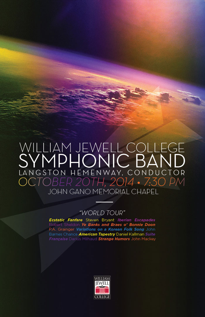symphonic band poster with a colorful Earth horizon as shot from space
