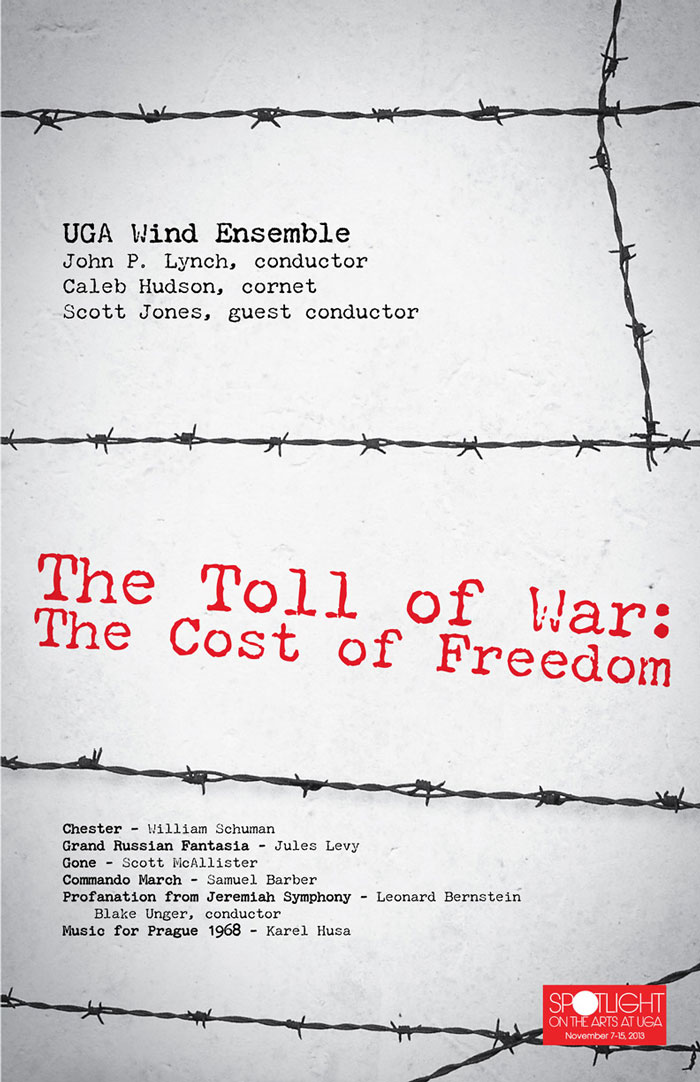 poster for a war-themed concert showing barbed wire